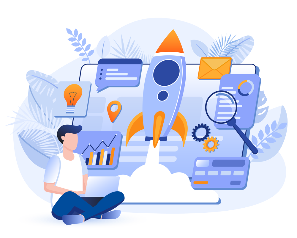 Rocket illustration representing fast iLottery launch with Bwloto Launchpad